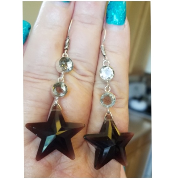 Amethyst Star And White Quartz Dangle Earrings